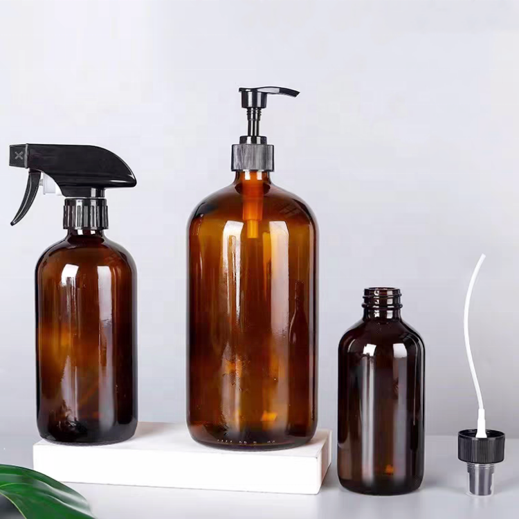 Factory Wholesale Clear Amber Blue Boston Bottle Glass Essential Oil Bottle With Pump