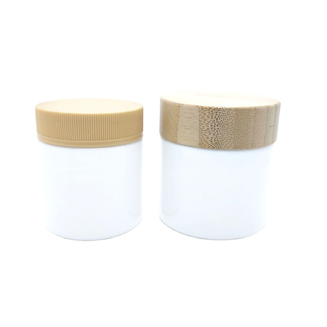 Child-Resistant Round Cream Container Dry Flower Ceramics Glass Jar With Bamboo Lid for Food Use