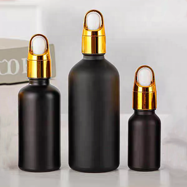 Cosmetic Packaging Containers 5ml 10ml 15ml 20ml 30ml 50ml 100ml Matte Black Glass Serum Dropper for Essential Oil