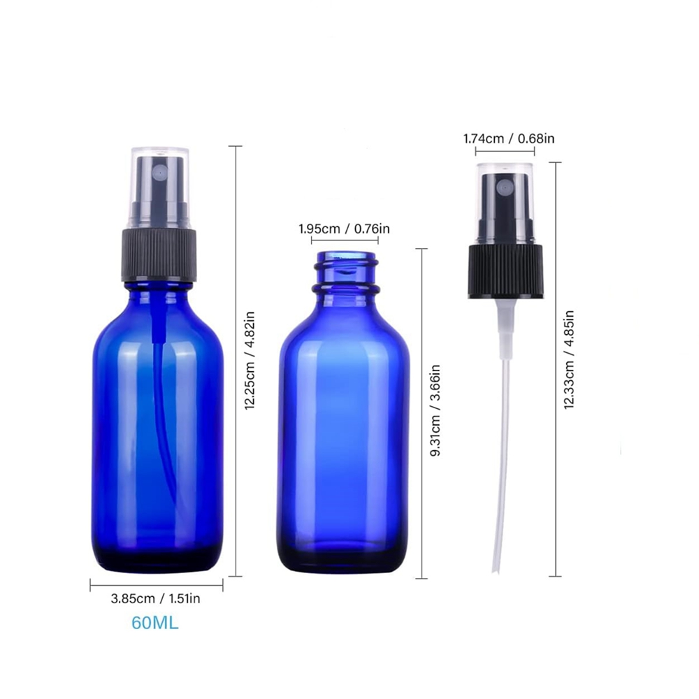 2 oz Empty Spray Bottle Cobalt Blue Boston Round Glass Bottle With White Atomizer for Essential Oil Formulas