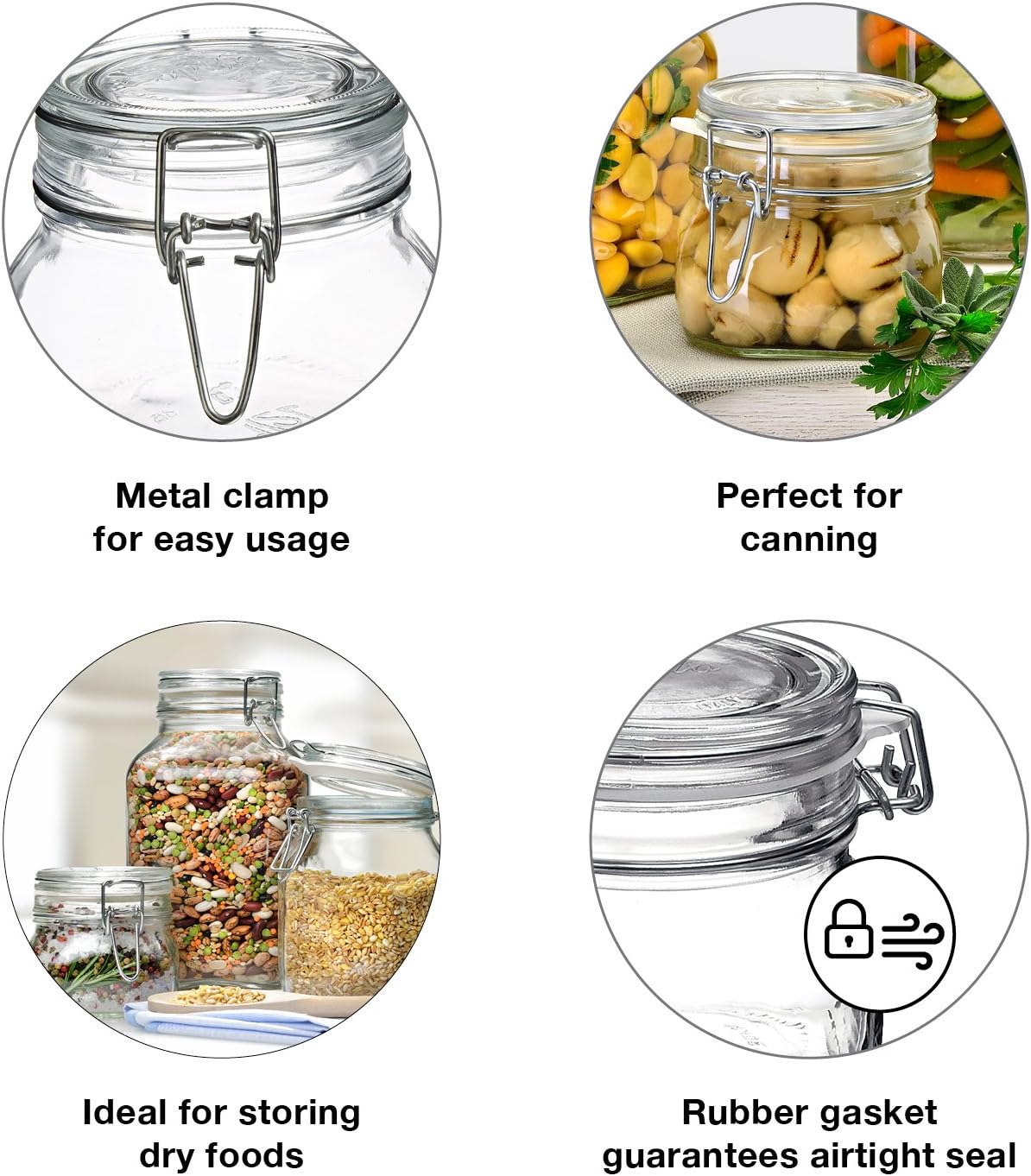 200ml 250ml 500ml 750ml Recyclable Airtight Pickles Glass Jars Canned Food Storage Jars for Kitchen Canning, Cereal, Pasta