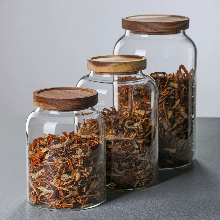 Wholesale 1300ml 2000ml 2800ml Air Tight Wide Mouth Acacia Lid High Borosilicate Empty Glass Food Storage Jar
