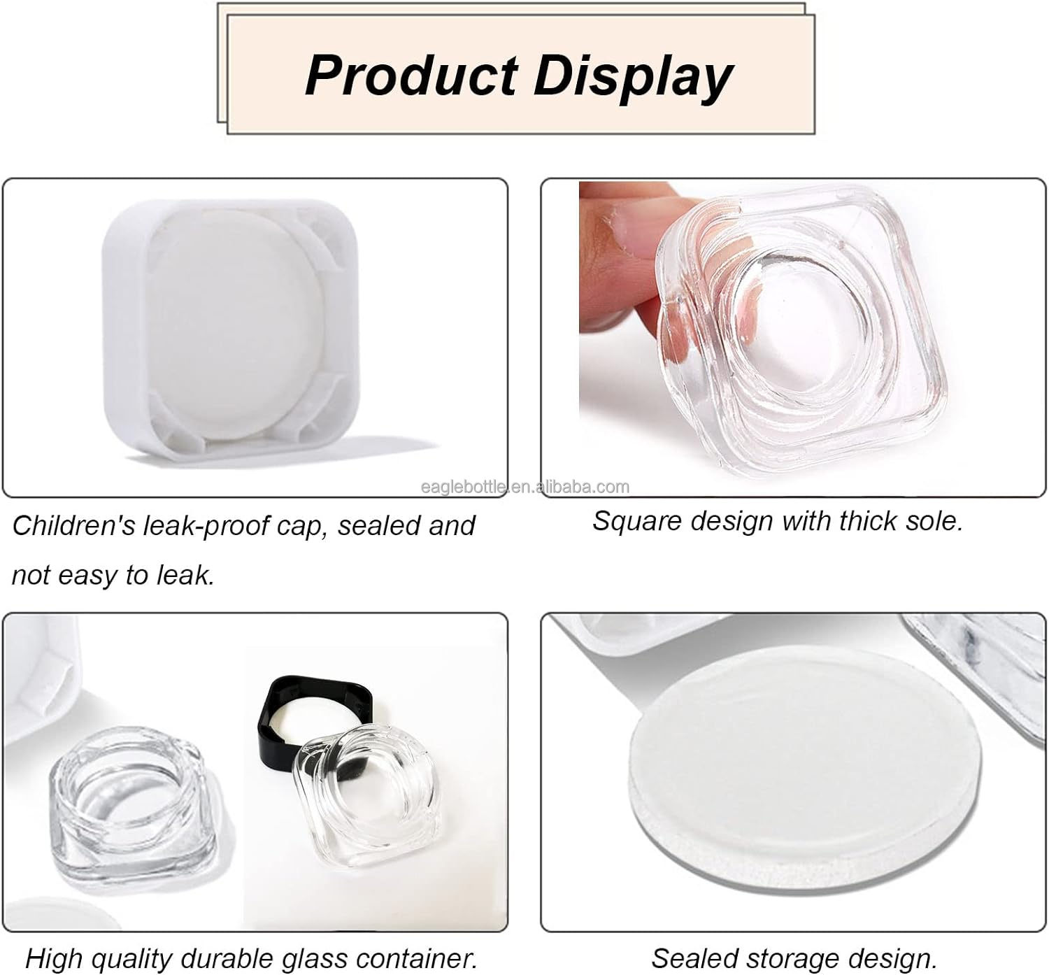 Clear Glass Concentrate Jar Child Proof Lid Square Wide Mouth Glass Container CR Packaging Airtight Custom Logo Packaging Box