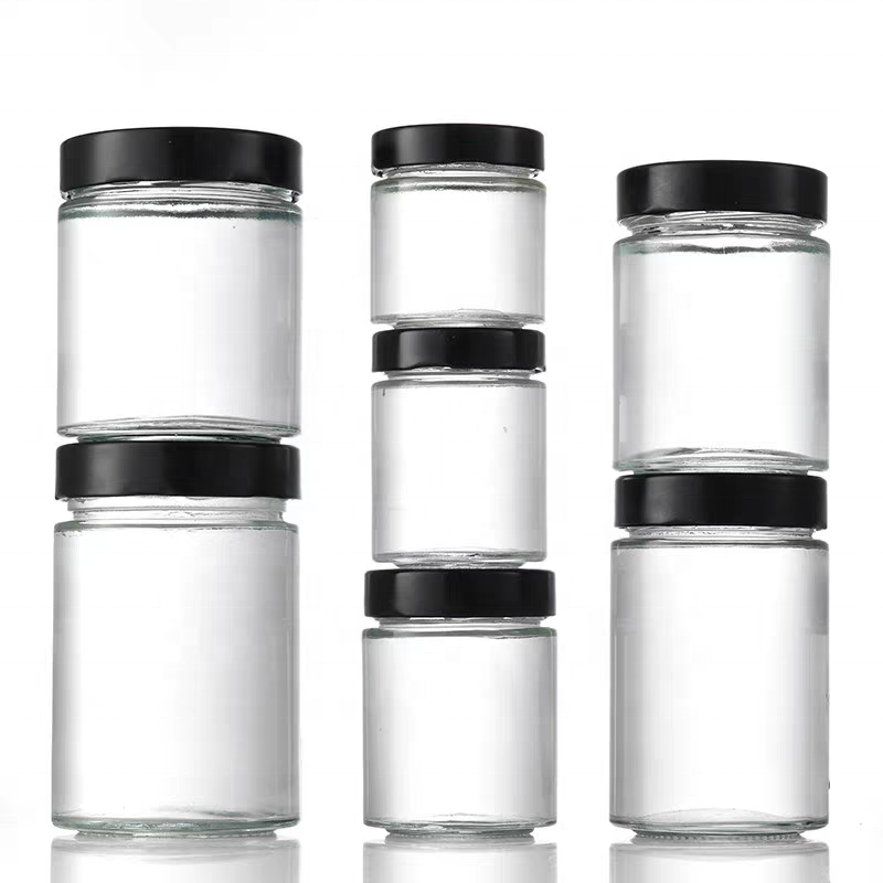 Stock Glass Ergo Jar Honey Jar Glass Jam Jars With Black Deep Twist Off Caps 106ML 212ML 314ML 500ML