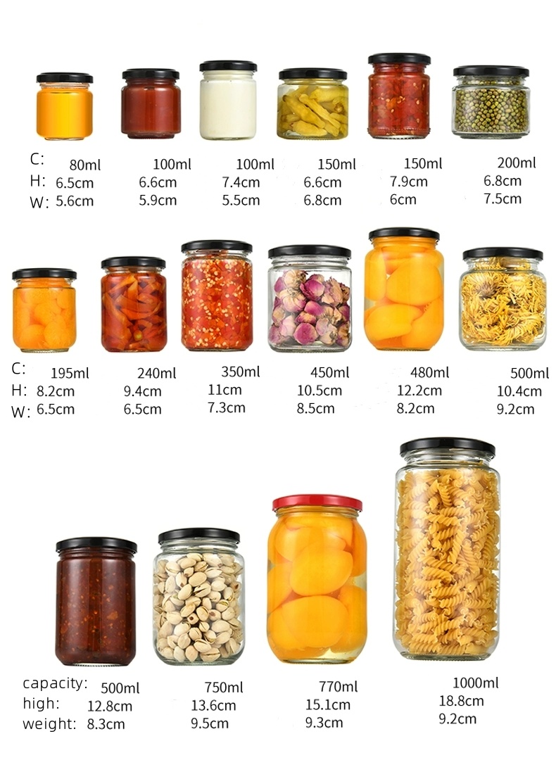 High Quality Clear Honey Candy Jar Glass Jam Pickles Jar Bottle 200 ml 350 ml 500 ml Large Glass Jar With Screw Top Lid