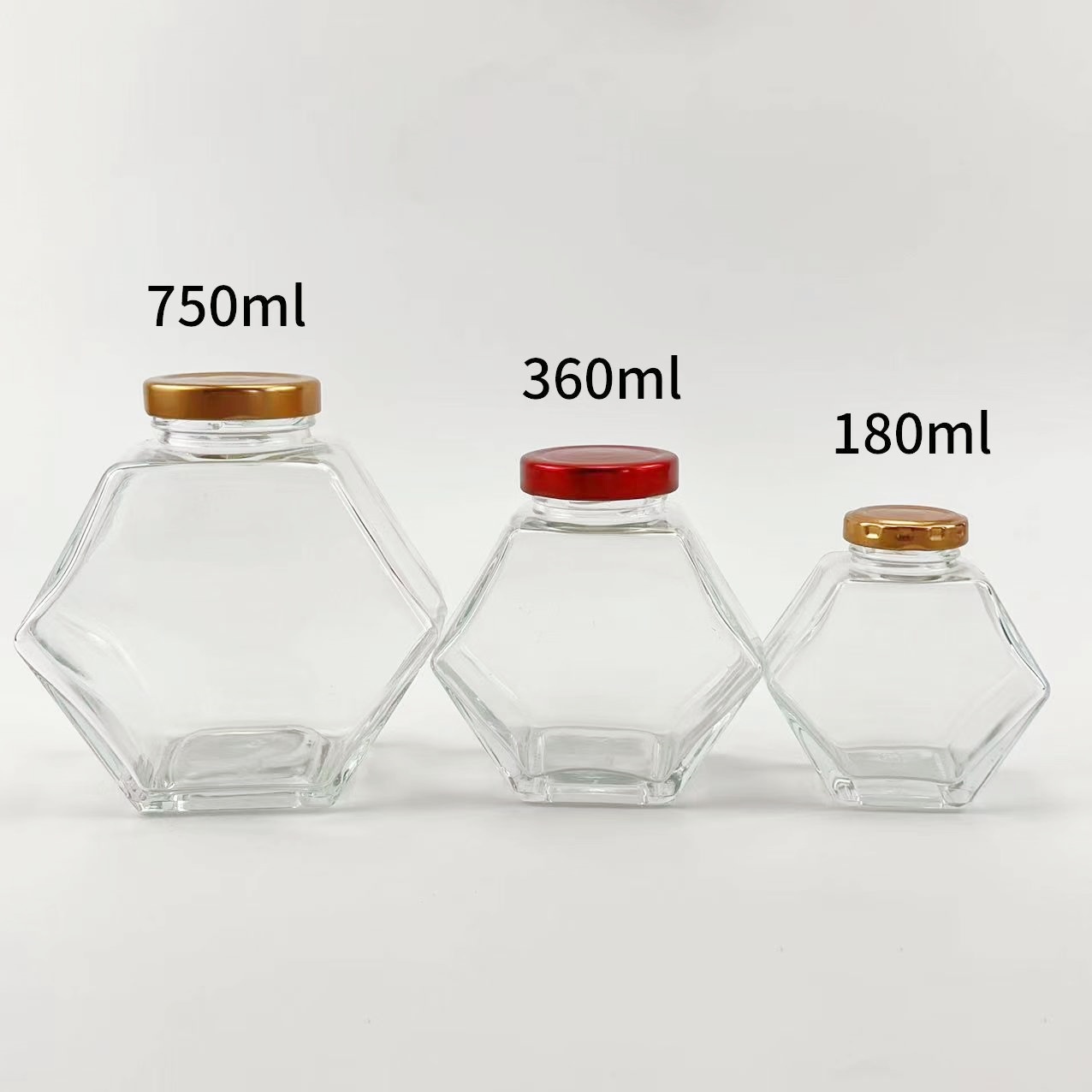 Recyclable Direct Selling 100Ml 380Ml 730Ml Honey Jars Pickle Jarm Jelly Empty Hexagon Glass Honey Jar With Metal & Wooden Lid