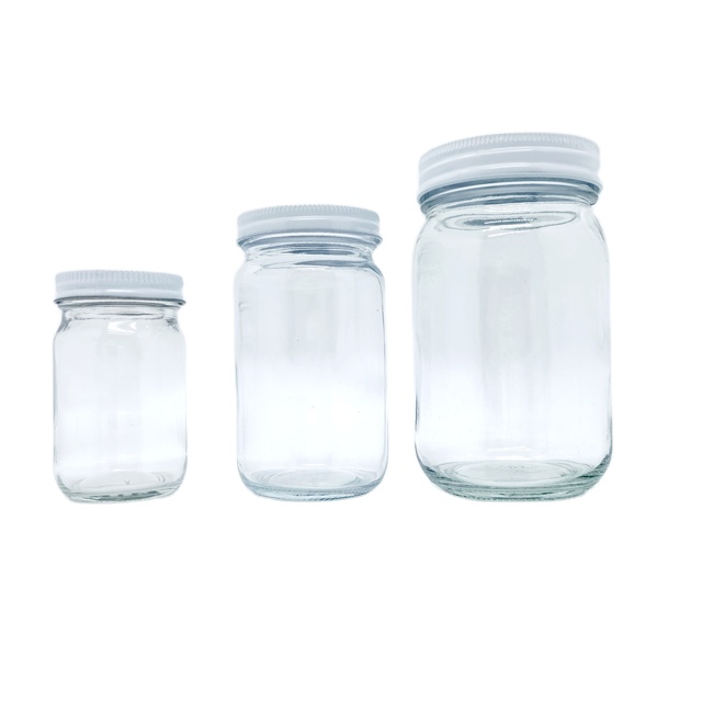 Wholesale clear Round Wide Mouth Mason Jars 30ml 1oz Glass Baby Baller Jar With White Metal Closure for Concentrate , Flower