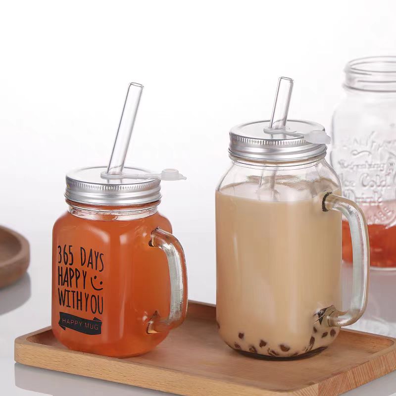 Custom Logo 2oz 40ml 400ml 120ml 250ml 480ml 16oz Square Drinking Juice Glass Bottle Wide Mouth Mason Jar With Handle