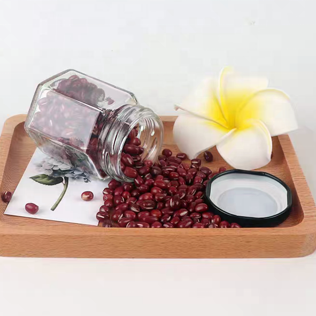 Manufacturer Fancy Storage Bottle Hexagonal Glass Honey Jam Jar With Tinplate Lid
