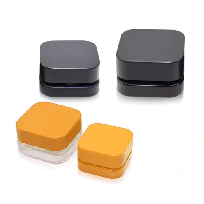 5ml Thick Black Blue Glass Cube Square Containers Cosmetic Concentrate Jars With Plastic Child Resistant Lids for Oil Lip Balm