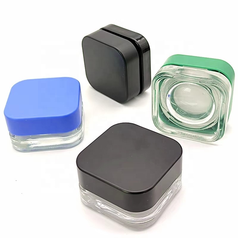 Custom Square Glass Concentrate Container Jar 3ml 5ml 7ml 9ml 15ml  Child-Proof Wax  Round Extract Oil Glass Jars with Lid