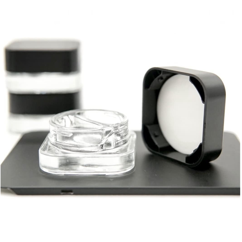 5ml 7ml 9ml Square Jar W/Dual Compartments Cube Jar Glass Container Concentrate Jars With Child Safe Black  Cap