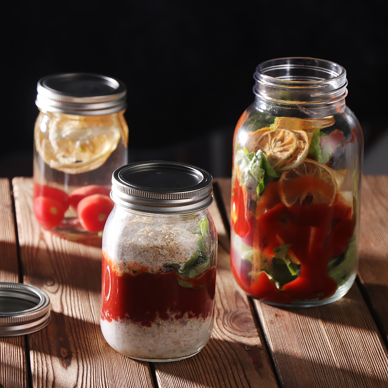 100ml- 1000ml Empty Round Airtight Recyclable Hermetic Pickle Canned Jam Food Glass Container Storage Jar With Metal Lid