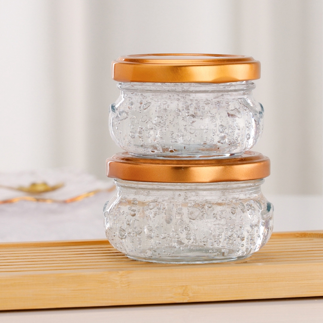 Wholesale 50ml 75ml 100ml Glass Bird's Nest Jar Streak Pudding Jam Glass Jar With Metal Cap