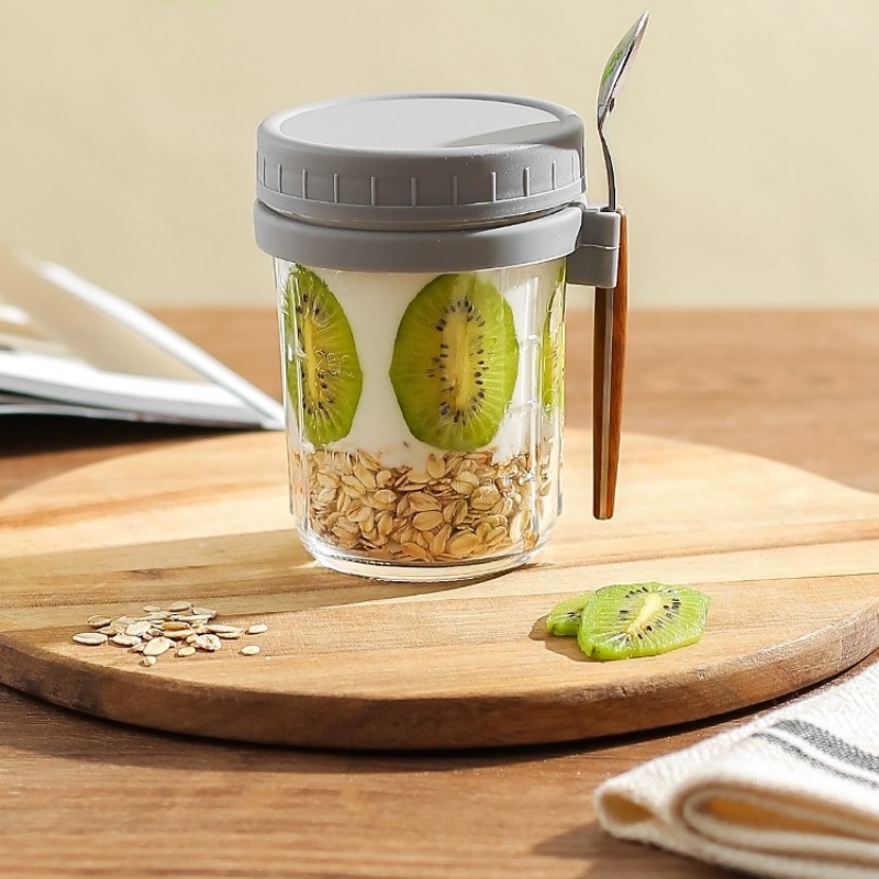 Pack Overnight Oats Containers 16 oz Glass Mason Overnight Oats Jars Overnight Oats Containers With Lids and Spoons