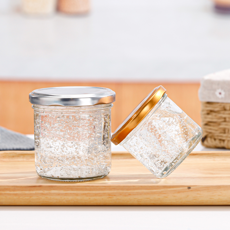Wholesale 50ml 75ml 100ml Glass Bird's Nest Jar Streak Glass Salsa Pudding Jar W/ Metal Cap