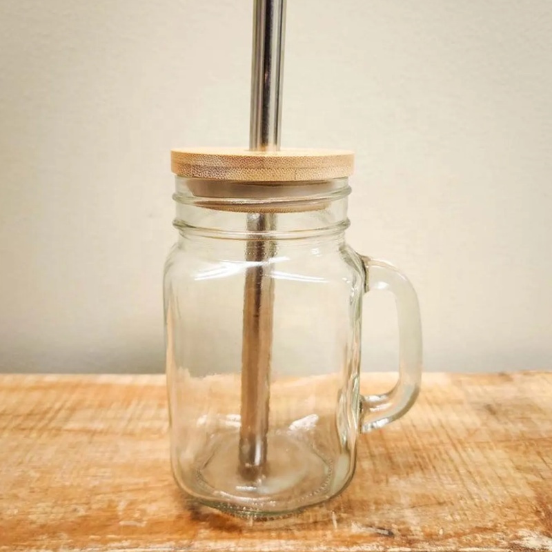 Customized Logo Factory Manufactured High Quality Smooth 1oz 4oz Glass Mason Jar With Handle and Bamboo Caps