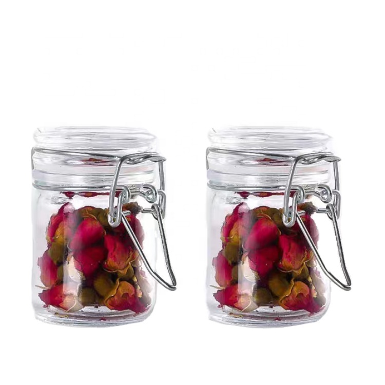 Wholesales Factory Price Airtight Storage Glass Jar With Metal Clip/glass Storage Jar Bottle With Flip Top Cap