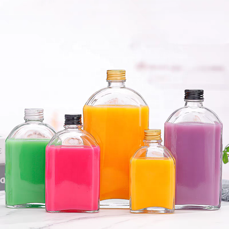 200ml 500ml Screen Printing Screw Lid Clear and Frosted Flat Flask Coffee Glass Bottle for Liquor Wine