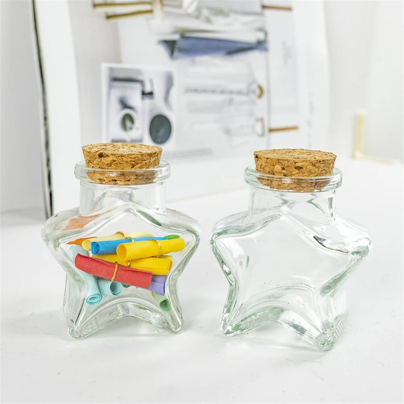 60ml 150ml 300 ml 10 OZ Empty Clear Star Shaped Glass Jar for Party Favors Spices Jar Herbs Keepsakes With Cork Stopper