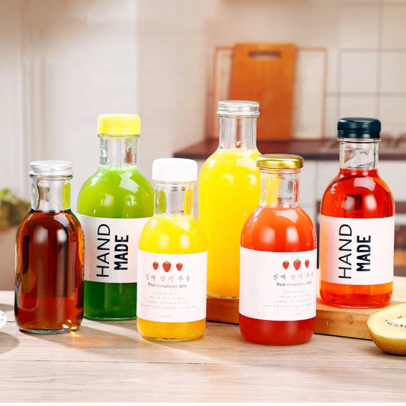 Empty 8oz 12oz 16oz Sauce Volume Transparent Flint Glass Bottle for Juice Beverage With Airtight Plastic Aluminum Cap