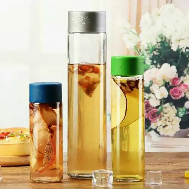Hot Sale Clear 300ml 500ml 800ml Empty Voss Glass Bottle for Juice Water Milk Drinks Soda With Plastic Cap