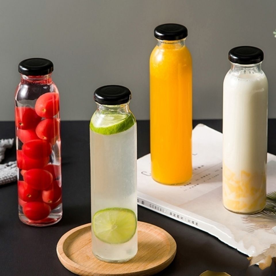 Recyclable Empty Beverage Milk Fruit Juice Drink Glass Bottles Clear Screw Cap 250ml,280ml,300ml,350ml,420ml,500ml,730ml ,1000ml