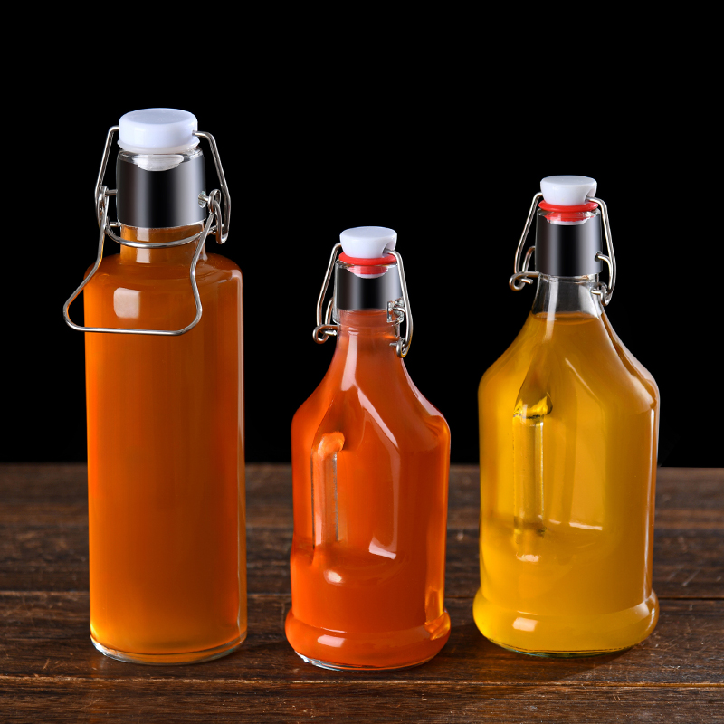 Wholesale Column Water Fruit Wine Glass Bottle With Easy Open End and Screen Printing Swing Top Design
