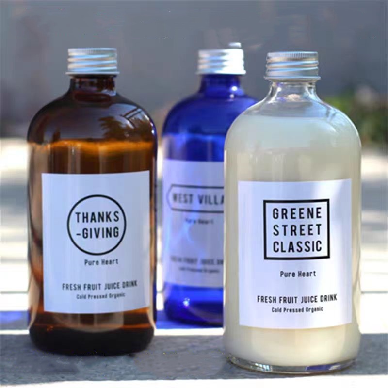 Recyclable 150ml 280ml 350ml 500ml Juice Boston Round Drinking/ Tea/Milk Tea/ Kombucha Beverage Glass Bottle