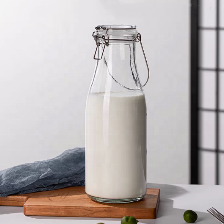 500ml 1000ml 1500ml 2000ml Food Grade Sealed Large Capacity Milk Juice Drink Glass Bottle With Airtight Swing Top