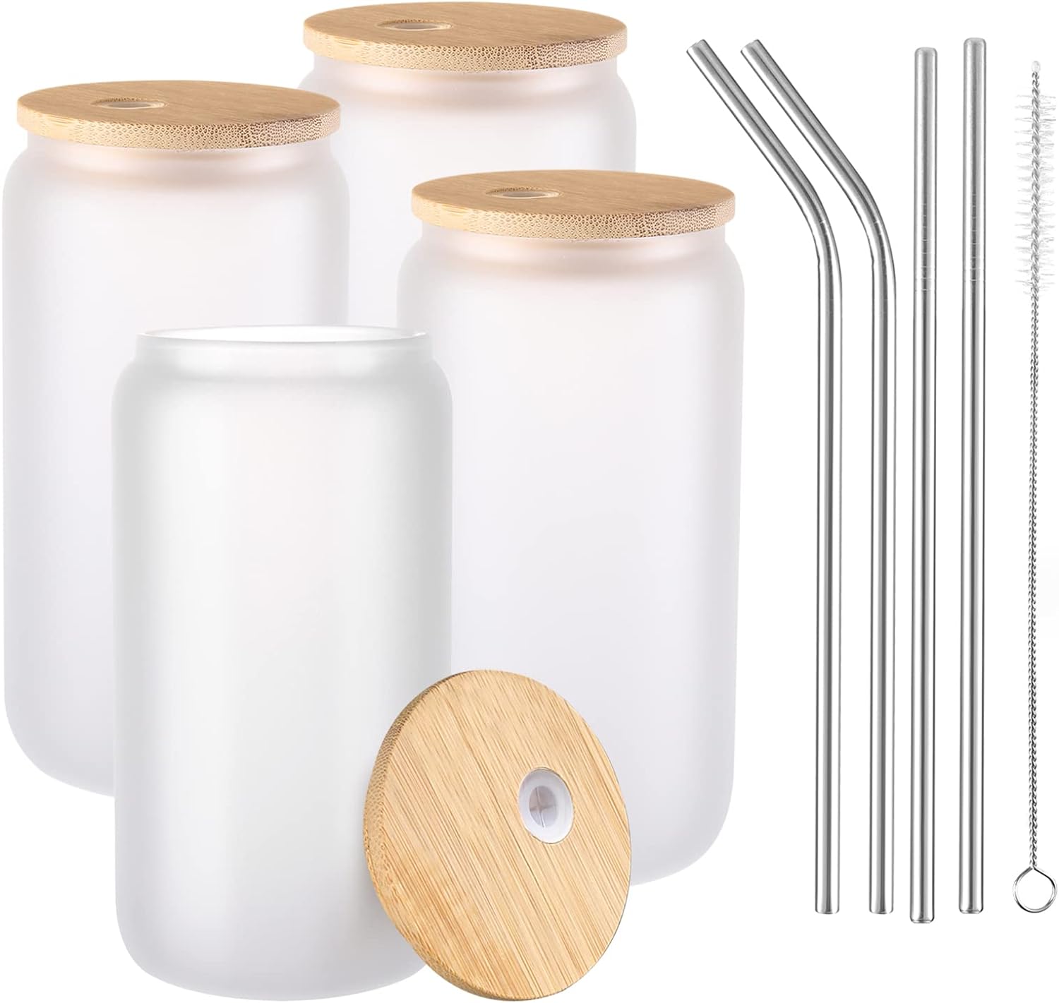 Glass Drinking Cup With Straw Glass Frosted Beer Can With Lid 16oz Sublimation Glass Frosted Beer Mugs Beer Can