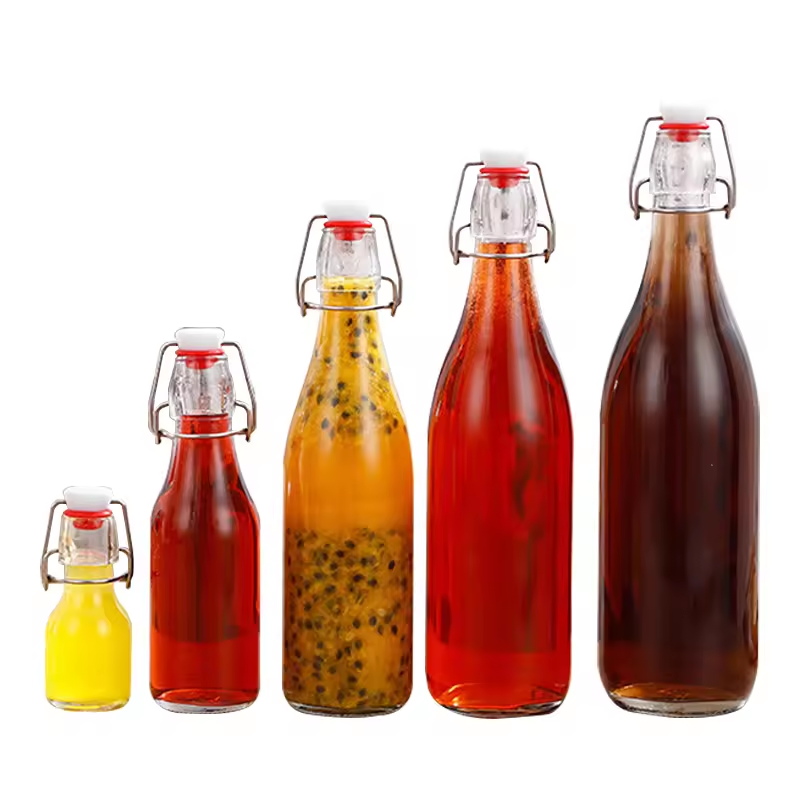 Wholesale Price Glass Bottle Jars Beverage Bottles With Colorful Swing Top 150ml 500ml 750ml glass jar glass bottle