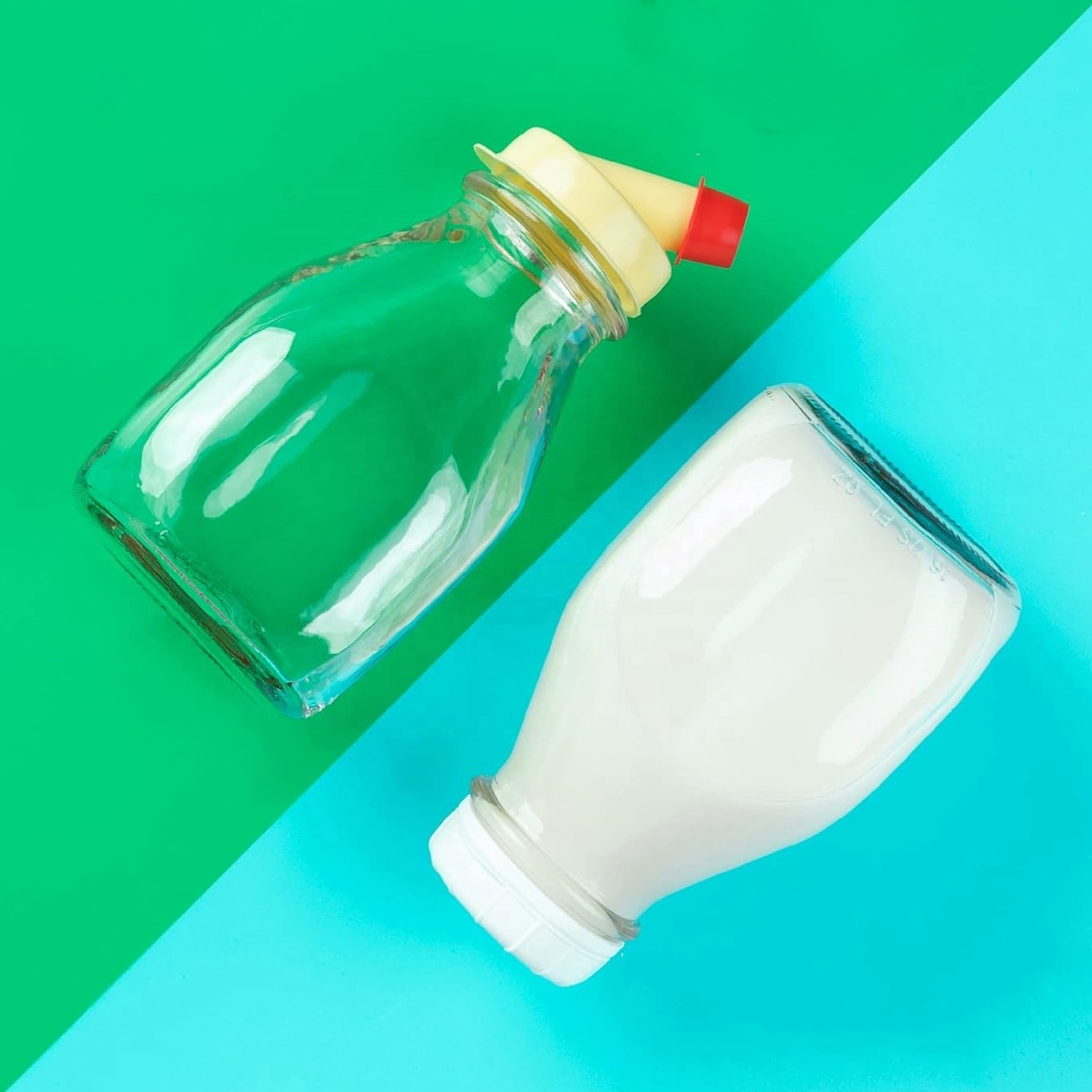 300ml and 500ml Square Cone Shape Milk Fruit Juice Glass Bottle With Plastic Screw Cap and Customized Logo Printing