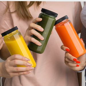 500ml Square Glass Bottle Juice Beverage Bottle With Plastic Cap