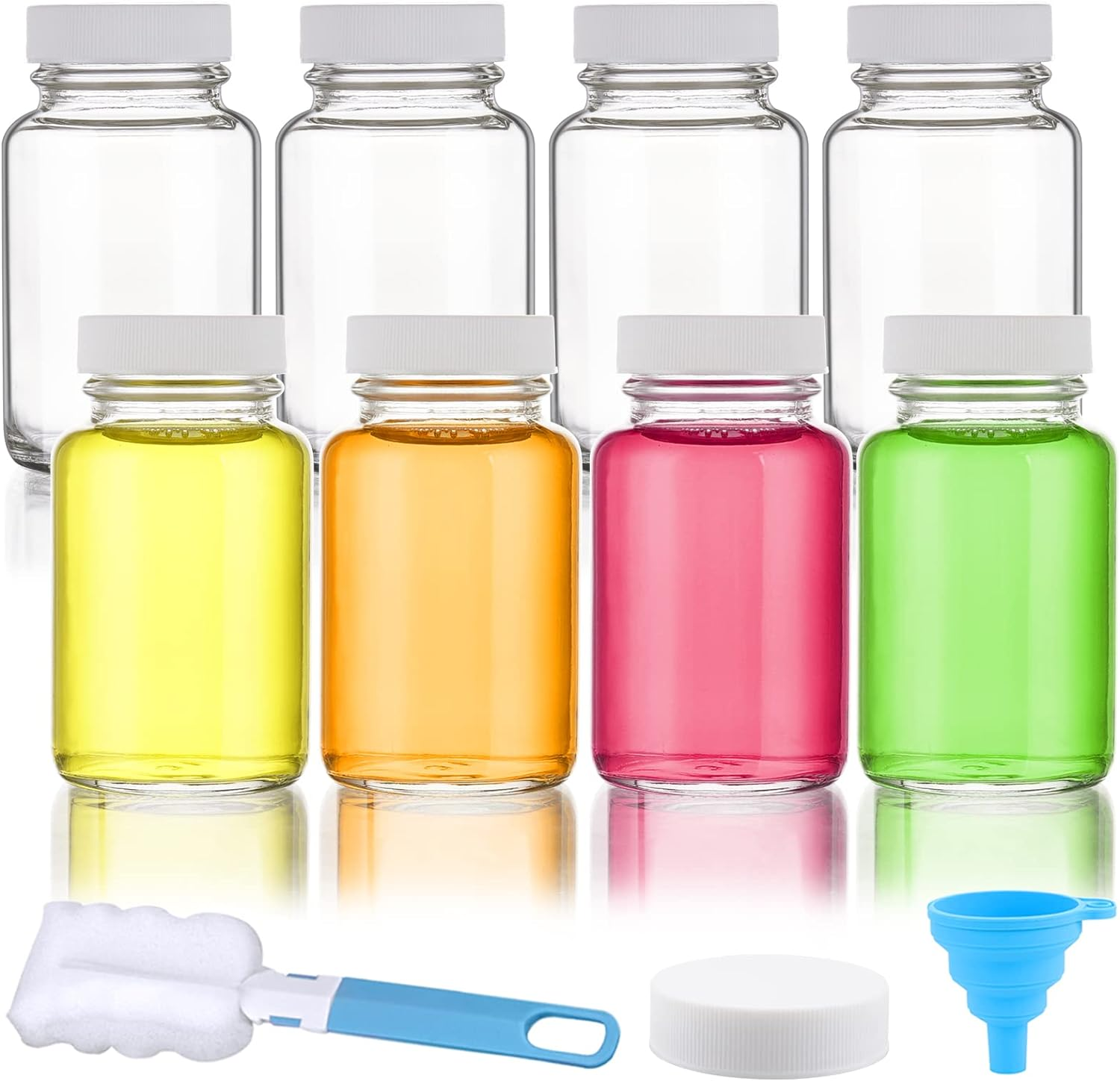 2 oz Glass Shot Bottles W/ White Lids - Small Clear Jar for Ginger, Wellness Shot, Juice, Sample, Whiskey - Travel Mini Bottles