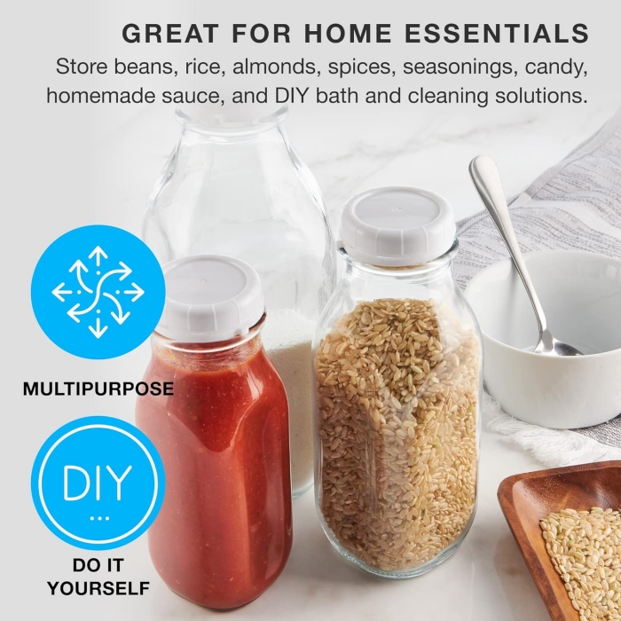 Storage Containers Glass Milk Bottles 8oz 10oz 16oz  Reusable Wide Mouth Jars With Plastic Lids for Homebrewed Drinks, Soda