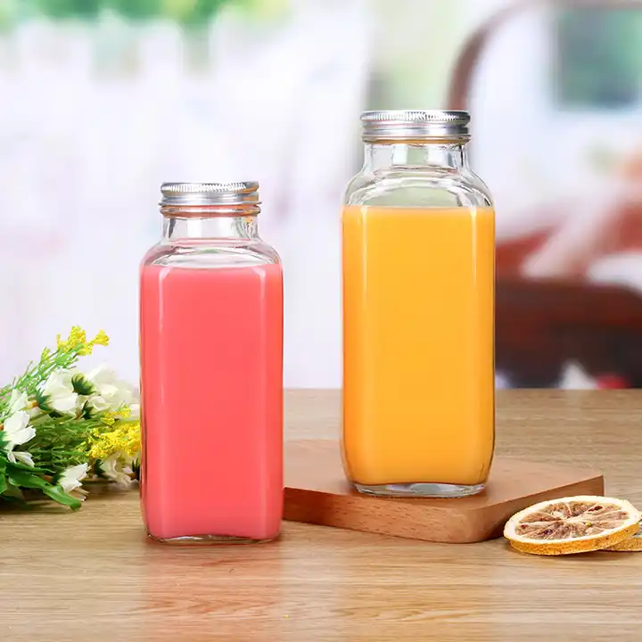 Small Glass Shots 2oz 60ml French Square Glass Juice Bottle With Plastic Screw Lid for Cold Pressed Juice Flavor Testing