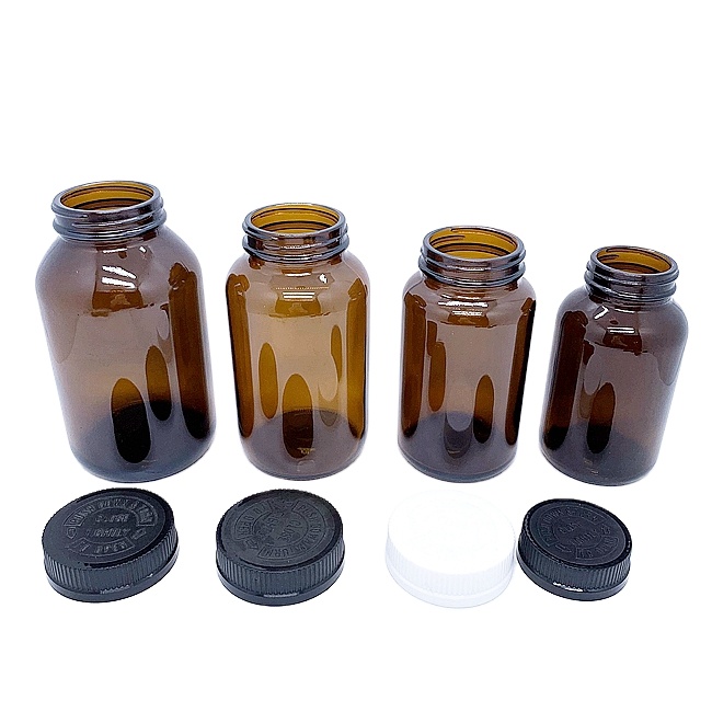 Wholesale 300ml Amber Capsule Glass Jar With Child-Proof Lid 100ml Medicine Containers for Pills Vitamins Food Supplements Drugs