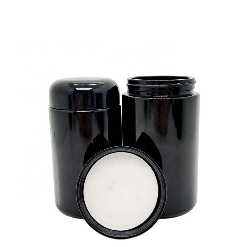 100ml 200ml 250ml 300ml  UV Violet Black Jar Screw Top Cap Dried Flower Cosmetic Glass Packaging Jars for Supplements Spices