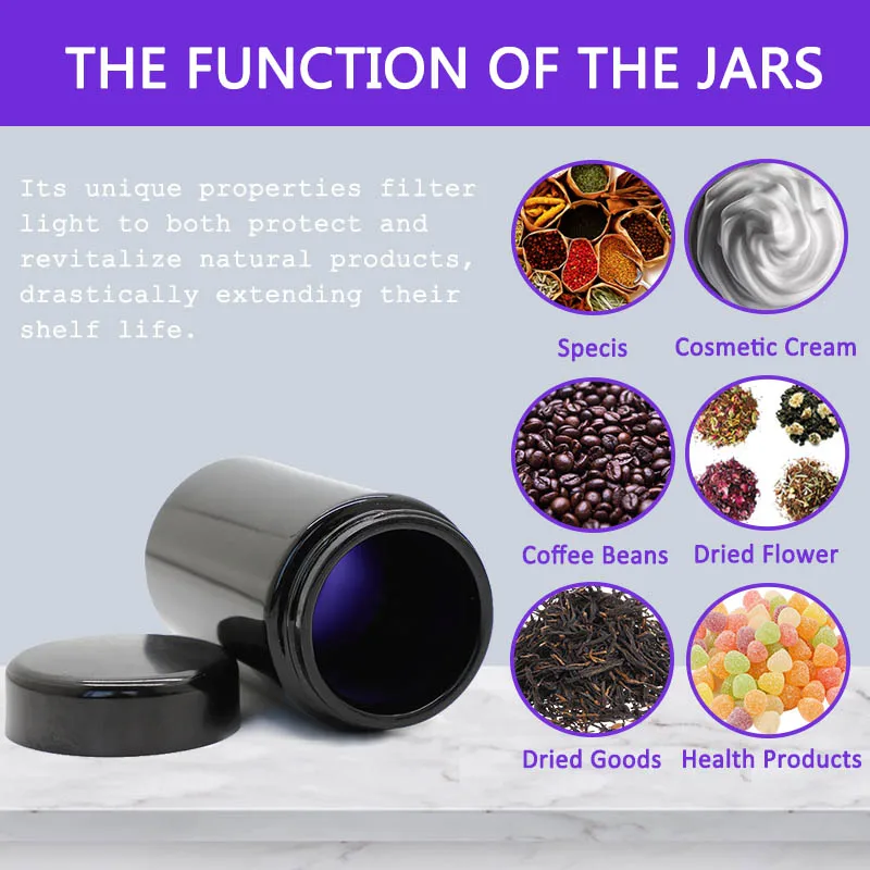 Luxury Cosmetic Packaging 250ml 500ml  Black Uv Glass Bottle 100ml 200ml Violet Cbd Glass Jar Violet Supplement Jar