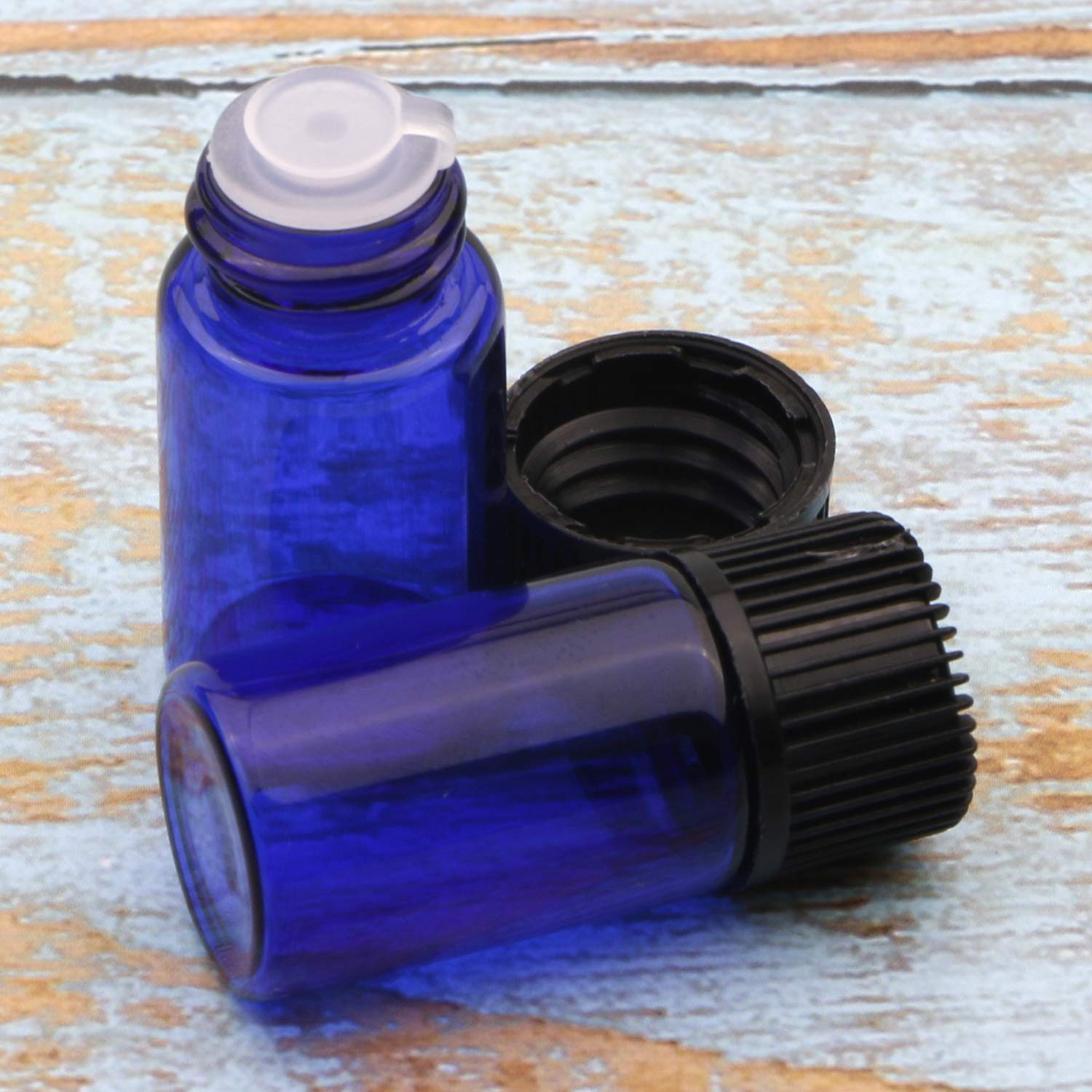Glass Bottle 1Dram 2 Dram 4 Dram 5/8 Dram Clear Blue Amber Glass Vial With Black Cap