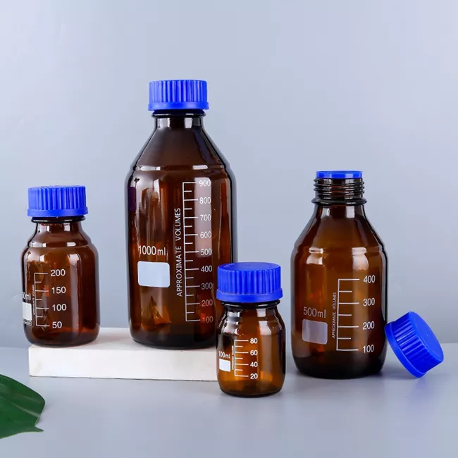 Chemical Media Glass Storage Reagent Bottle With GL45 Blue Screw Cap