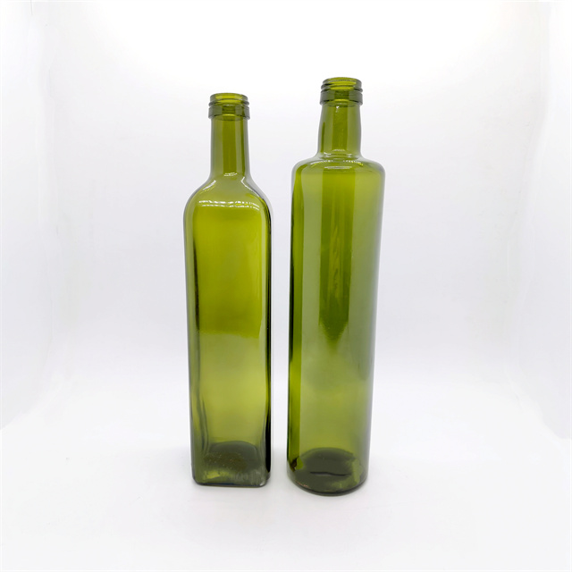 100ml 200ml 500ml 750ml Green Square Round Marasca Edible Cooking Olive Oil Glass Bottle for Vinegar glass jar glass bottle