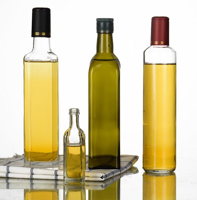Wholesale Glass Olive Oil Bottles Transparent Square & Round 100ml 200ml 250ml 500ml 750ml 1L Screw Cap Screen Printing Surface