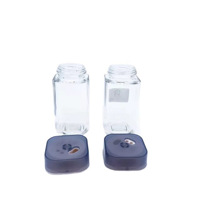 3oz 4oz 6oz Curry Powder Pepper Seasoning Square Glass Spice Bottle for Pepper Salt Sugar Glass Shaker W/Switchable Plastic Lid