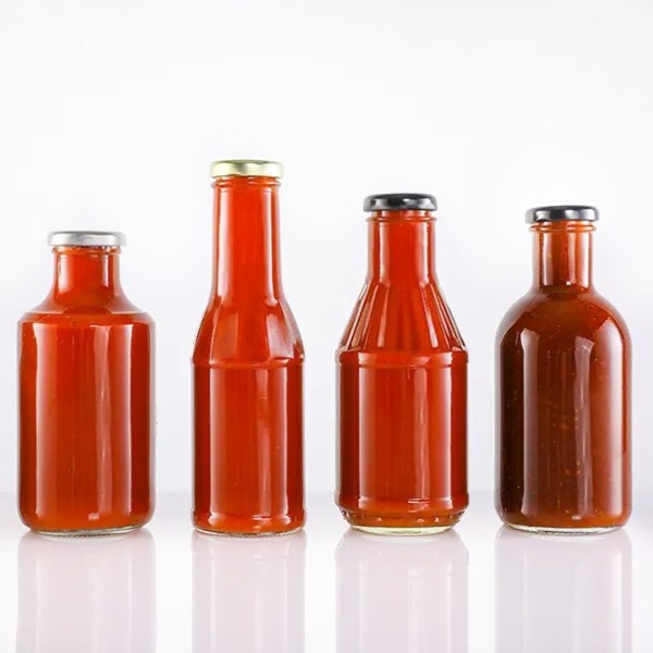 Wholesale Empty 8OZ 12oz Hot Sauce Chilli Glass Bottle for Salad Dressing Tomato Sauce Ketchup Bottle With Plastic Lids