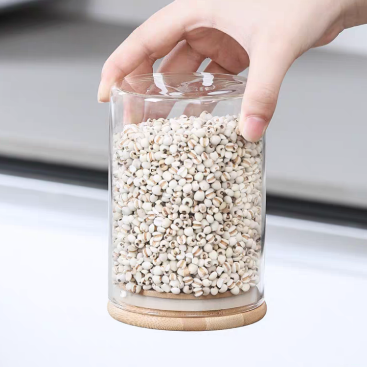 Round High Borosilicate Kitchen Glass Storage Jar Food Coffee Spices Container Bottles Jar With Bamboo Wooden Lid