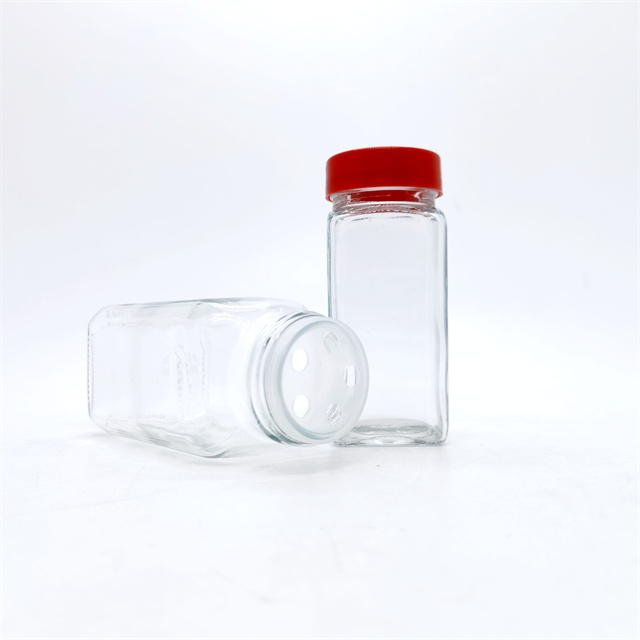 12-pack Classic Design 120ml Square Clear Glass Spice Jar With Shaker Top and Red Cap