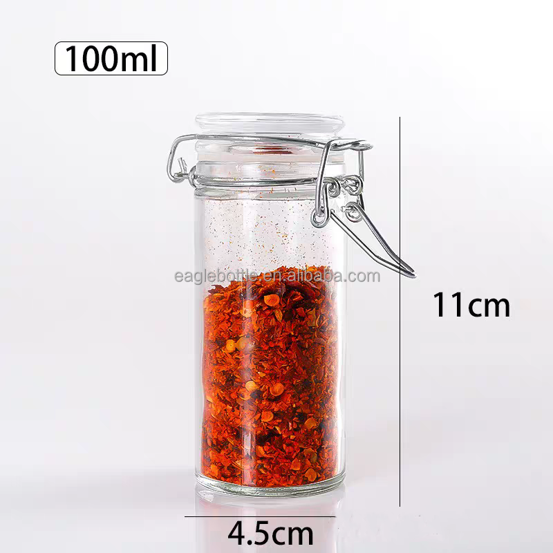 Small Kitchen 1.6oz 50ml Airtight Glass Food Spice Jars 50ml Recycled Round Storage Bottles Pickles Jar with Clip Lids