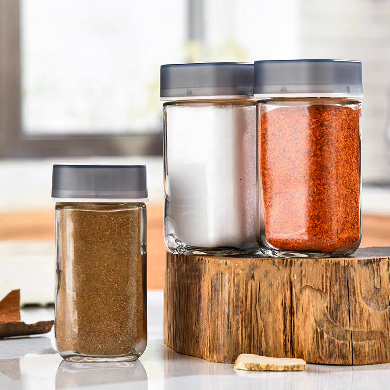 Three Holes Square Rotating Condiment Jar Spice Jar Chili Salt Glass Storage Jar Glass Storage Bottle